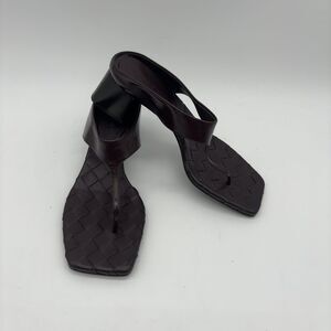 Bottega Veneta Marella Braided Thong Sandal in Dark Brown Leather